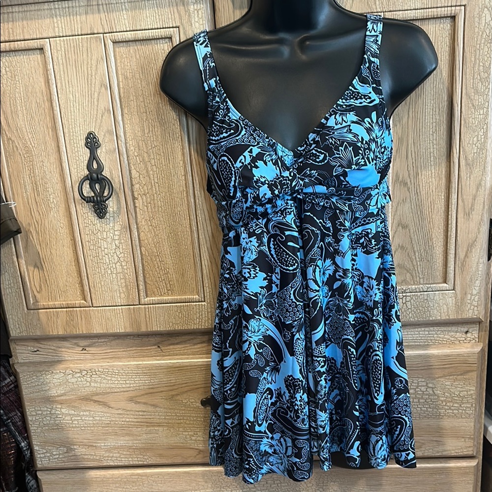 Floral Black and Blue Swim Dress